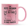 22Feels® Beste Freundin Geschenk - Glitzertasse mit Spruch: Seltener als Klopapier (Pink, 320ml)-Glitzertasse Pink 320ml-22Feels