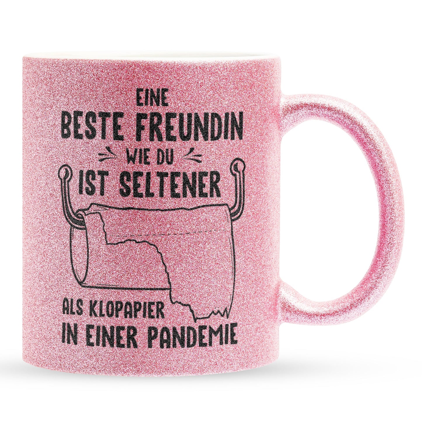 22Feels® Beste Freundin Geschenk - Glitzertasse mit Spruch: Seltener als Klopapier (Pink, 320ml)-Glitzertasse Pink 320ml-22Feels