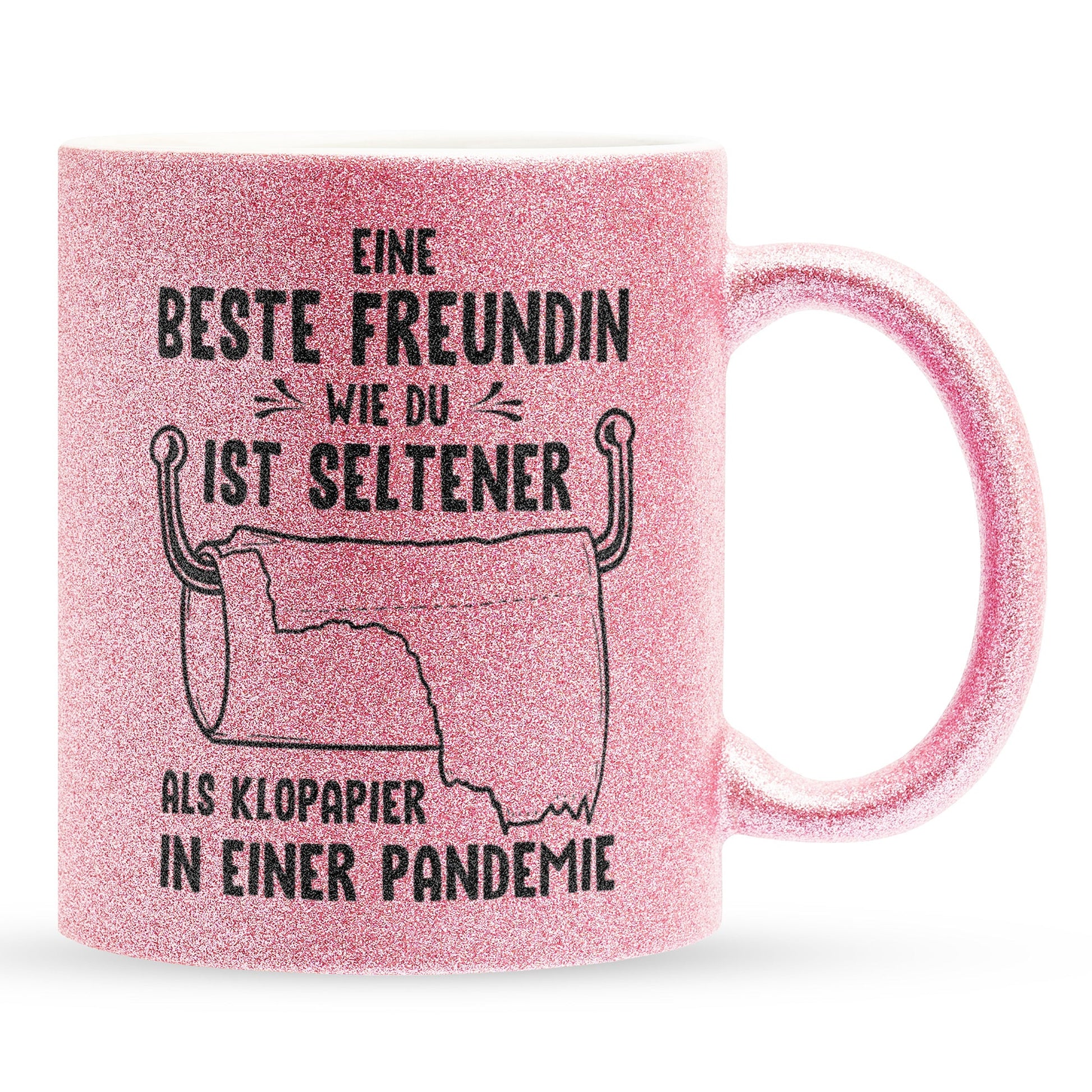 22Feels® Beste Freundin Geschenk - Glitzertasse mit Spruch: Seltener als Klopapier (Pink, 320ml)-Glitzertasse Pink 320ml-22Feels
