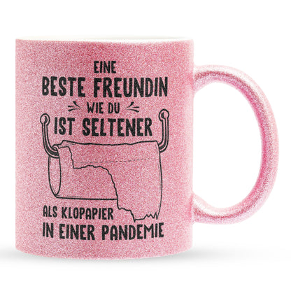 22Feels® Beste Freundin Geschenk - Glitzertasse mit Spruch: Seltener als Klopapier (Pink, 320ml)-Glitzertasse Pink 320ml-22Feels