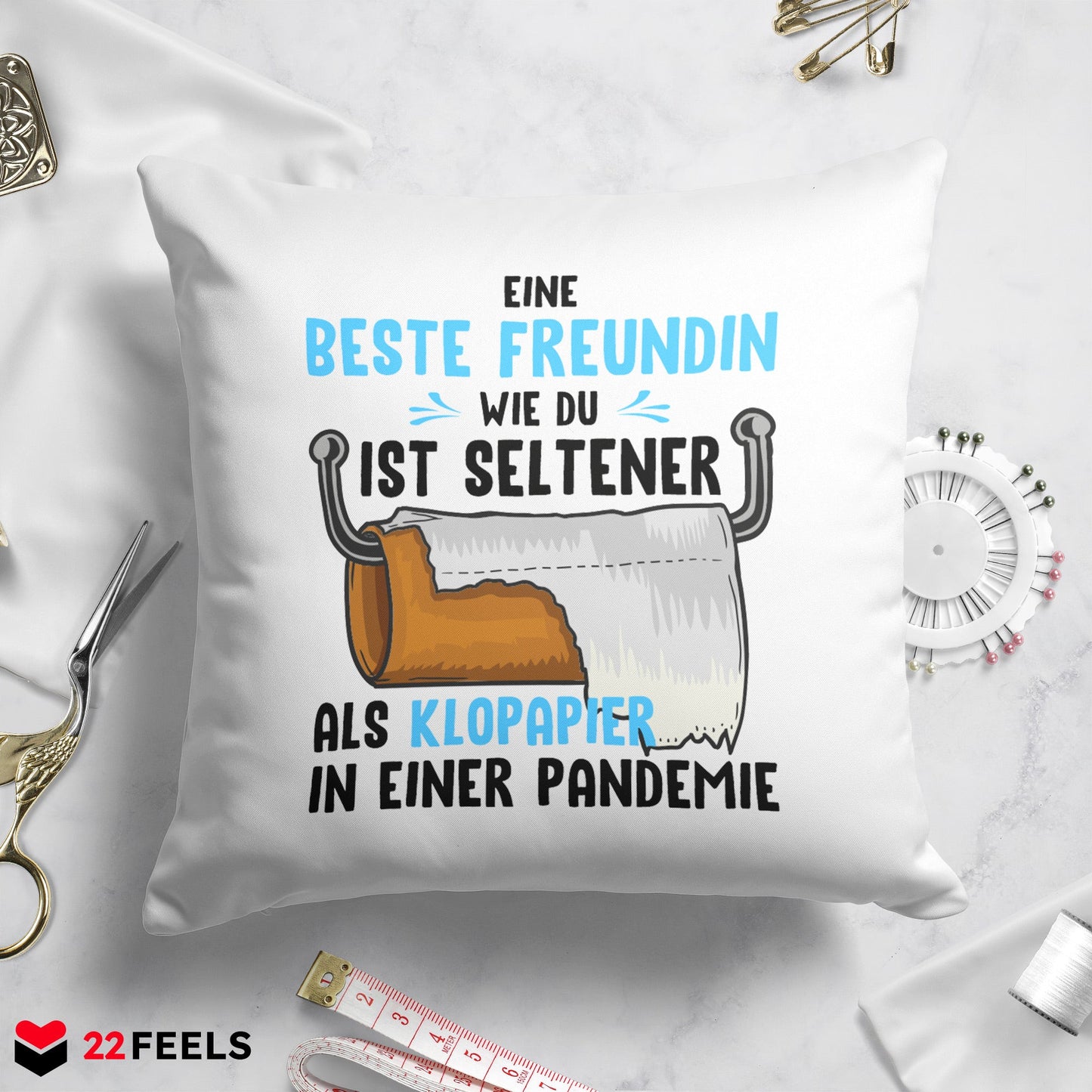 22Feels® Beste Freundin Geschenk - Kissen mit Spruch: Seltener als Klopapier (Weiss 40x40cm)-Kissen Weiss 40x40-22Feels