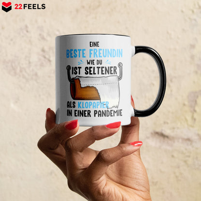 22Feels® Beste Freundin Geschenk - Tasse mit Spruch: Seltener als Klopapier (Weiss-Schwarz, 320ml)-TwoTone Tasse Weiss-Schwarz 320ml-22Feels