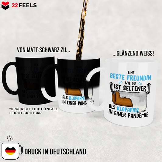 22Feels® Beste Freundin Geschenk - Zaubertasse mit Spruch: Seltener als Klopapier (Matt-Schwarz und Weiss, 320ml)-Farbwechsel Tasse Matt 320ml-22Feels