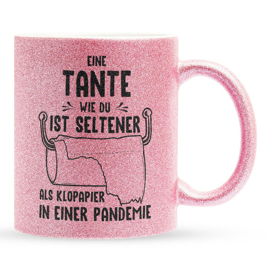 22Feels® Tante Geschenk - Glitzertasse mit Spruch (Pink, 320ml)-Glitzertasse Pink 320ml-22Feels