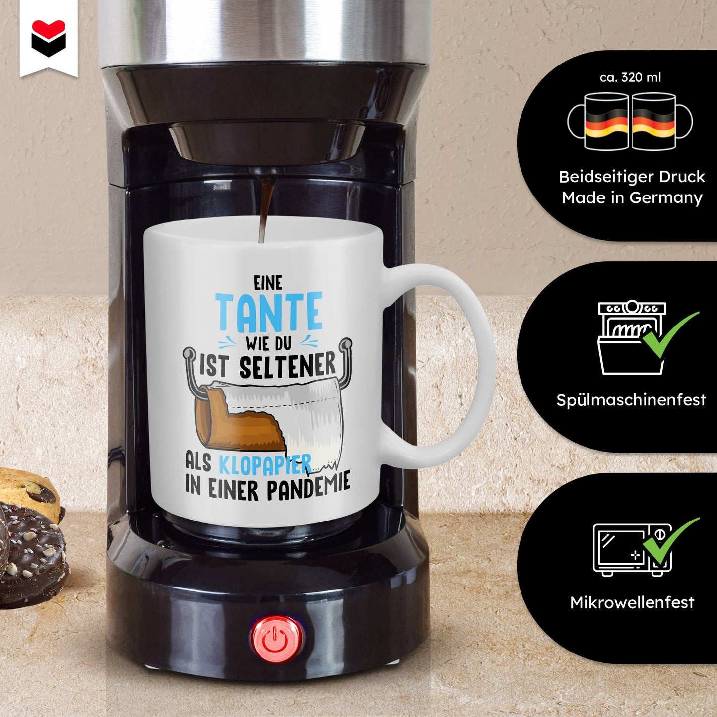 22Feels® Tante Geschenk - Tasse mit Spruch: Seltener Als Klopapier (Weiss, 320ml)-Weisse Tasse 320ml-22Feels