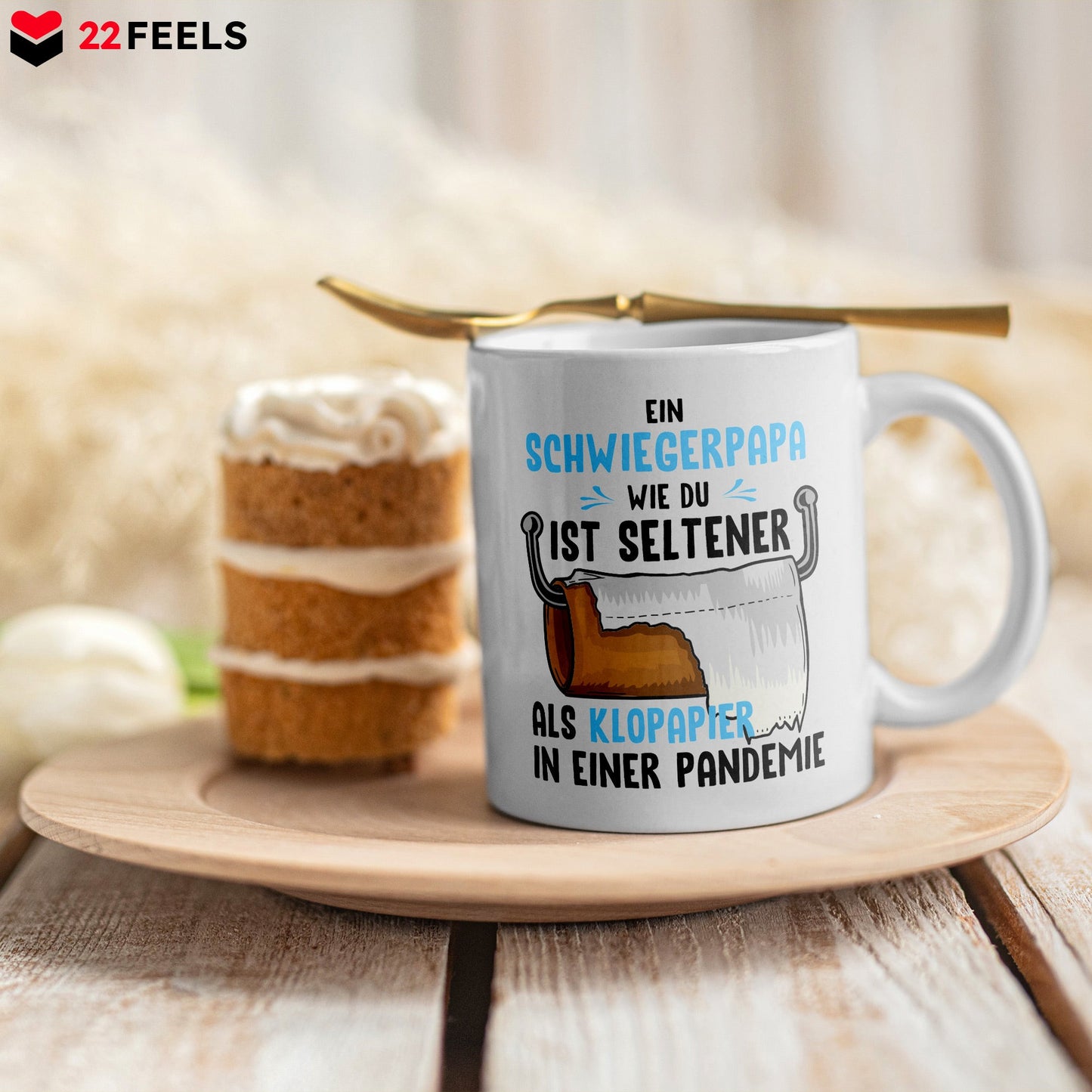 22Feels® Schwiegervater Geschenk - Tasse mit Spruch: Seltener Als Klopapier (Weiss, 320ml)-Weisse Tasse 320ml-22Feels