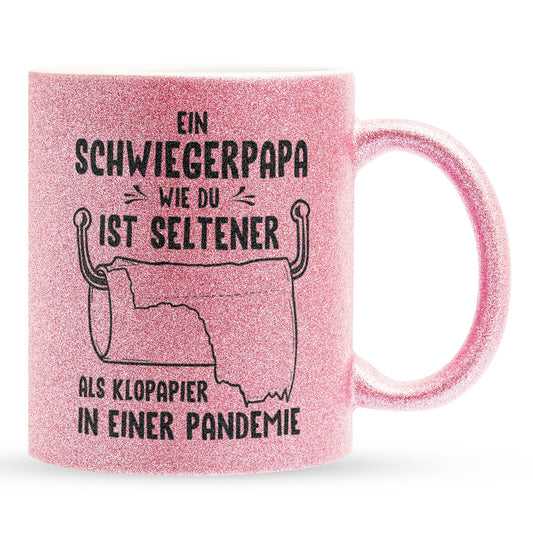 22Feels® Schwiegerpapa Geschenk - Glitzertasse mit Spruch (Pink, 320ml)-Glitzertasse Pink 320ml-22Feels