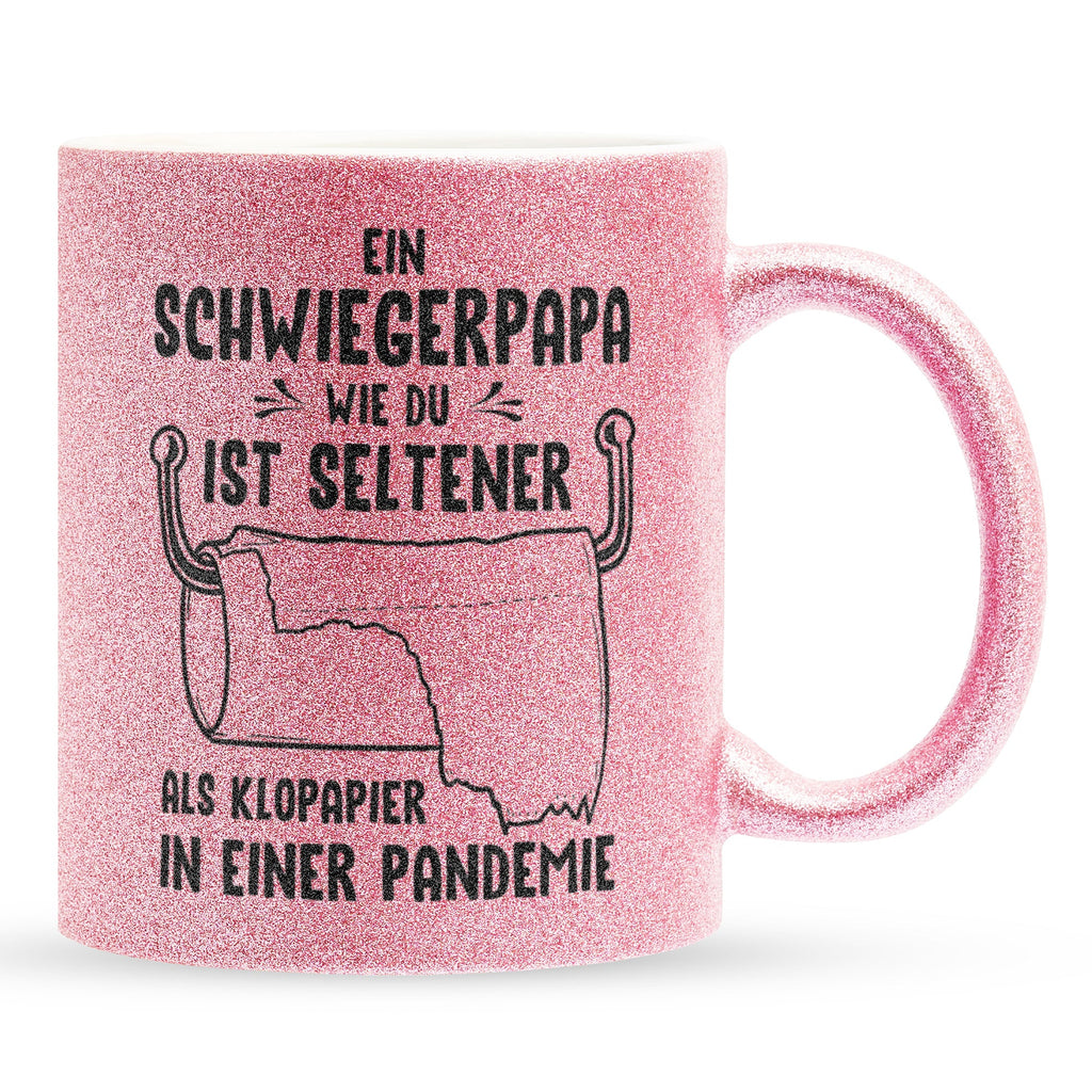 22Feels® Schwiegerpapa Geschenk - Glitzertasse mit Spruch (Pink, 320ml)-Glitzertasse Pink 320ml-22Feels