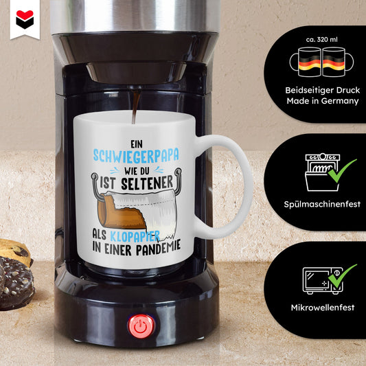 22Feels® Schwiegervater Geschenk - Tasse mit Spruch: Seltener Als Klopapier (Weiss, 320ml)-Weisse Tasse 320ml-22Feels