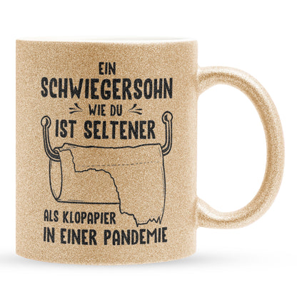 22Feels® Schwiegersohn Geschenk - Glitzertasse mit Spruch (Gold, 320ml)-Glitzertasse Gold 320ml-22Feels