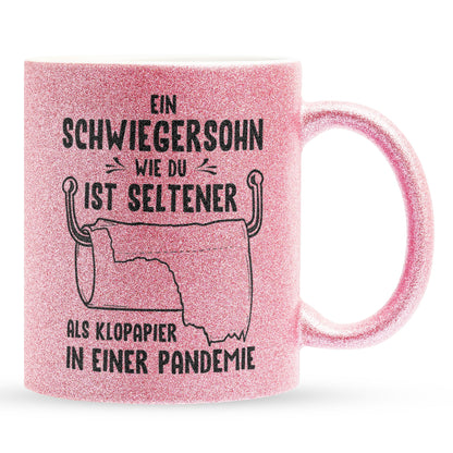 22Feels® Schwiegersohn Geschenk - Glitzertasse mit Spruch (Pink, 320ml)-Glitzertasse Pink 320ml-22Feels