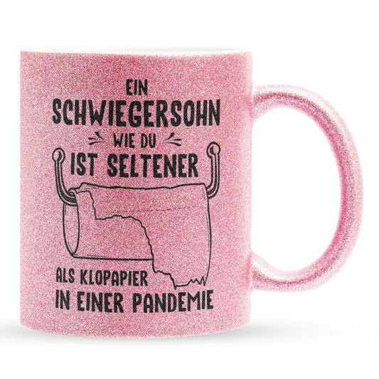 22Feels® Schwiegersohn Geschenk - Glitzertasse mit Spruch (Pink, 320ml)-Glitzertasse Pink 320ml-22Feels