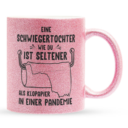 22Feels® Schwiegertochter Geschenk - Glitzertasse mit Spruch (Pink, 320ml)-Glitzertasse Pink 320ml-22Feels
