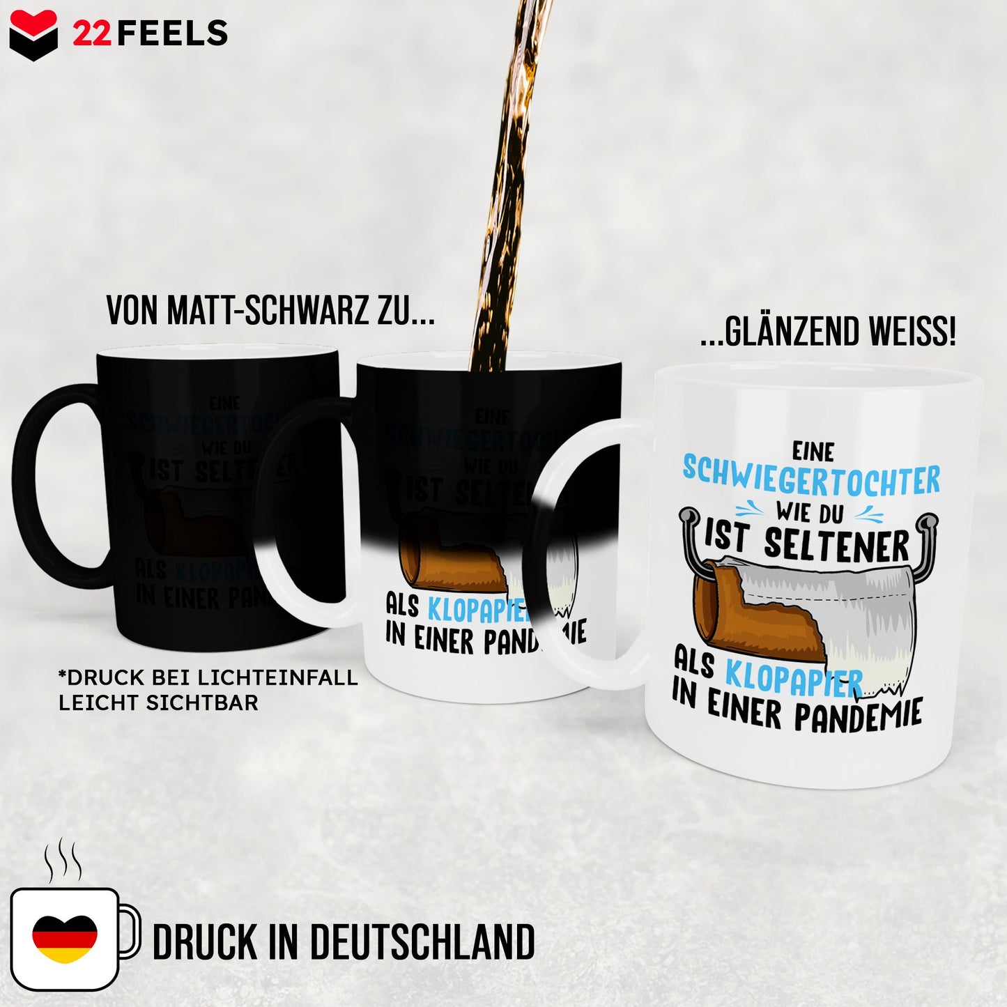 22Feels® Schwiegertochter Geschenk - Zaubertasse mit Spruch (Matt-Schwarz und Weiss, 320ml)-Farbwechsel Tasse Matt 320ml-22Feels