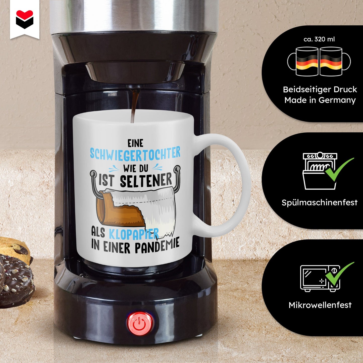 22Feels® Schwiegertochter Geschenk - Tasse mit Spruch: Seltener Als Klopapier (Weiss, 320ml)-Weisse Tasse 320ml-22Feels