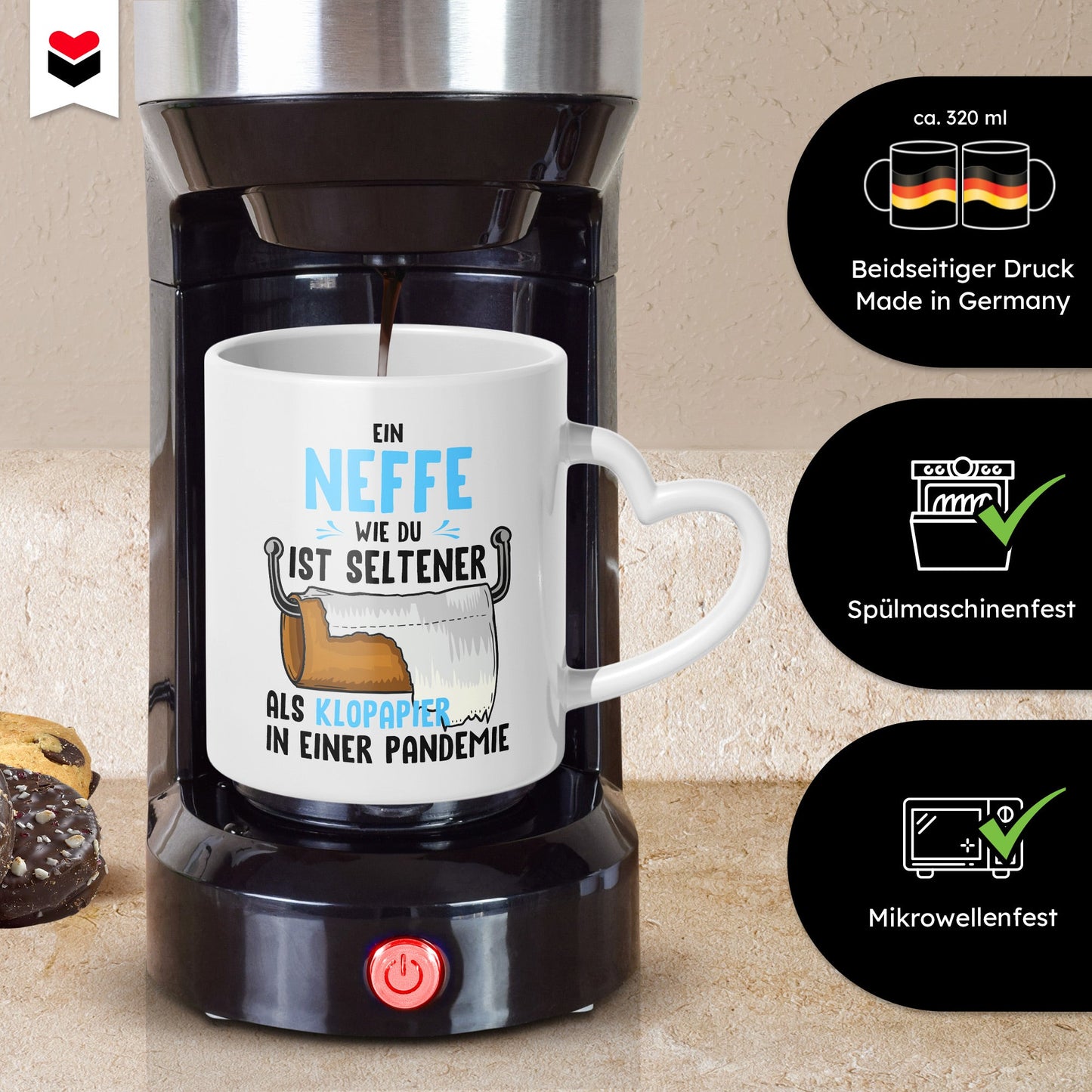 22Feels® Neffe Geschenk - Tasse mit Spruch (Herzhenkel, Weiss, 320ml)-Tasse Weiss Herzhenkel 320ml-22Feels