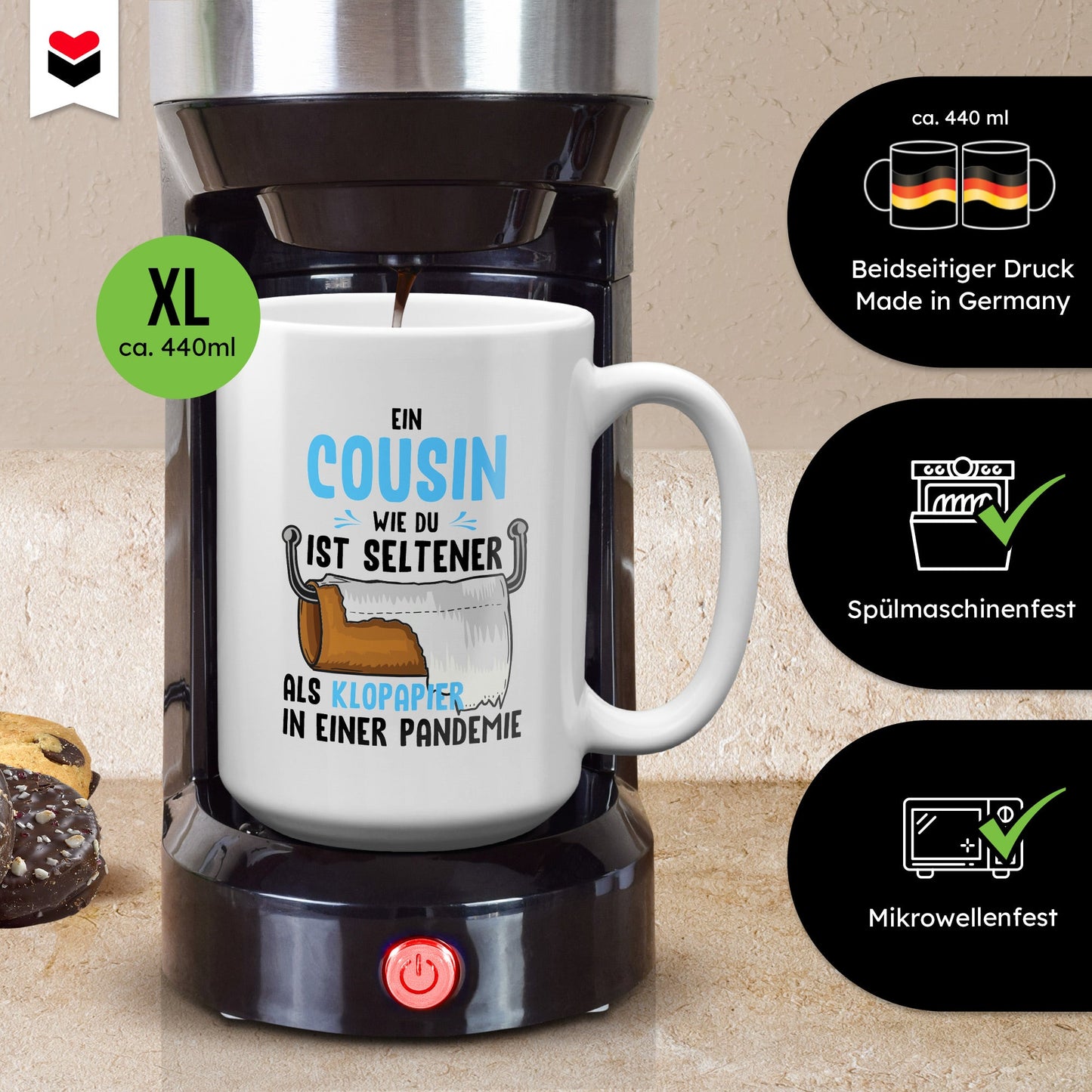 22Feels® Cousin Geschenk - XL Tasse mit Spruch (Weiss, 440ml)-Weisse XL Tasse 440ml-22Feels