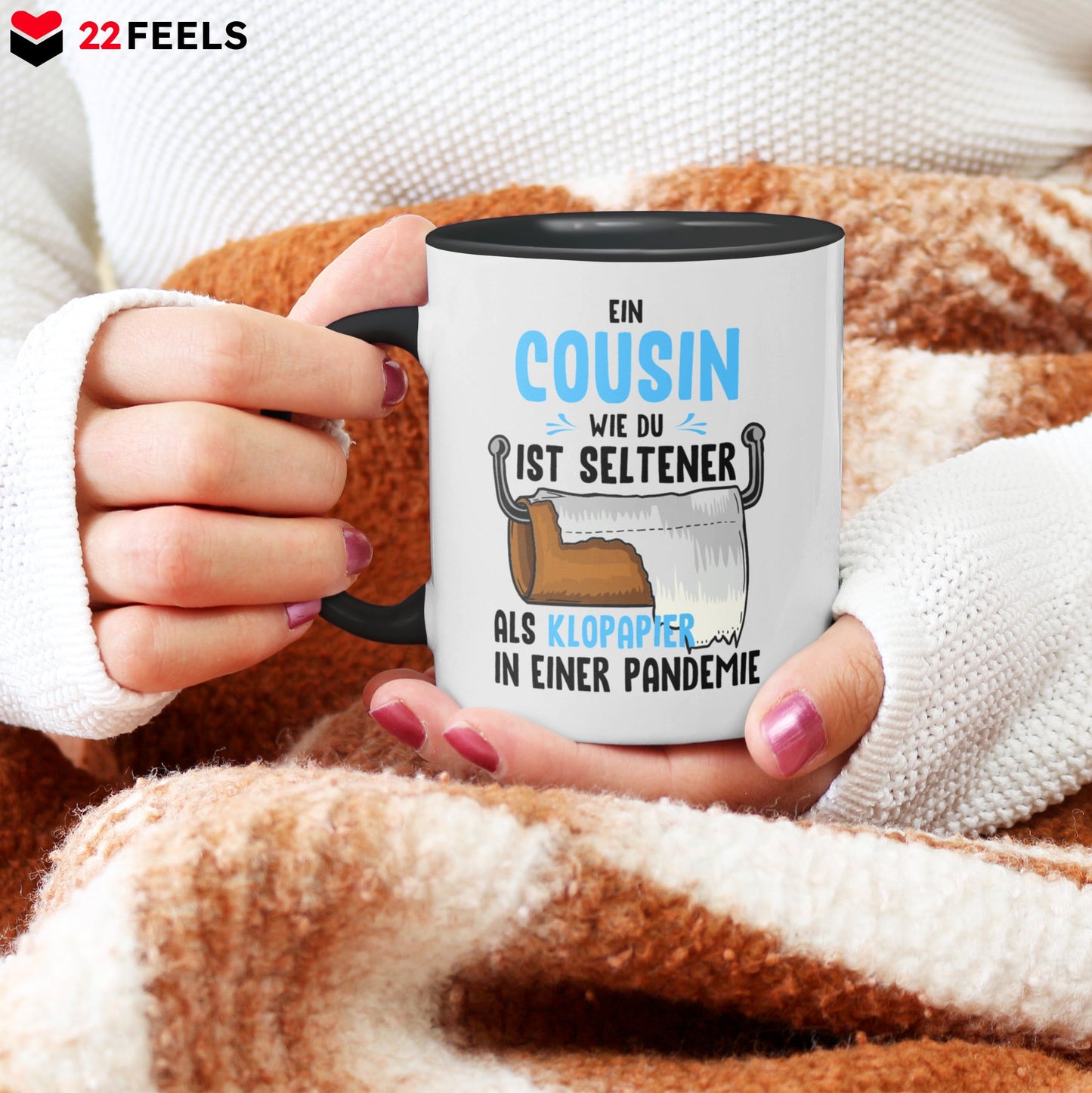 22Feels® Cousin Geschenk - Tasse mit Spruch (Weiss-Schwarz, 320ml)-TwoTone Tasse Weiss-Schwarz 320ml-22Feels