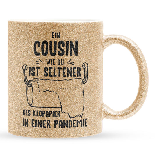 22Feels® Cousin Geschenk - Glitzertasse mit Spruch (Gold, 320ml)-Glitzertasse Gold 320ml-22Feels