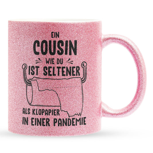 22Feels® Cousin Geschenk - Glitzertasse mit Spruch (Pink, 320ml)-Glitzertasse Pink 320ml-22Feels