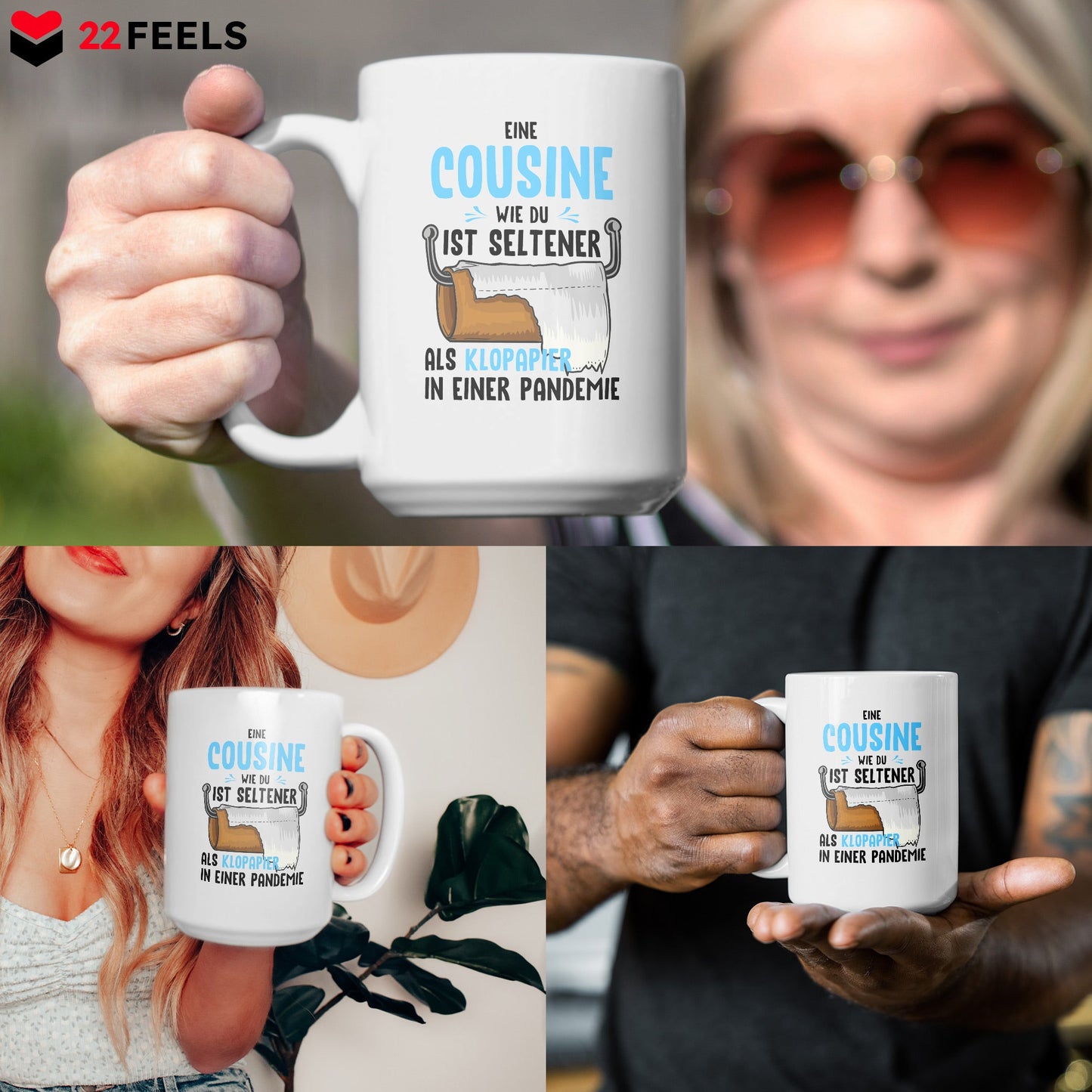 22Feels® Cousine Geschenk - XL Tasse mit Spruch (Weiss, 440ml)-Weisse XL Tasse 440ml-22Feels
