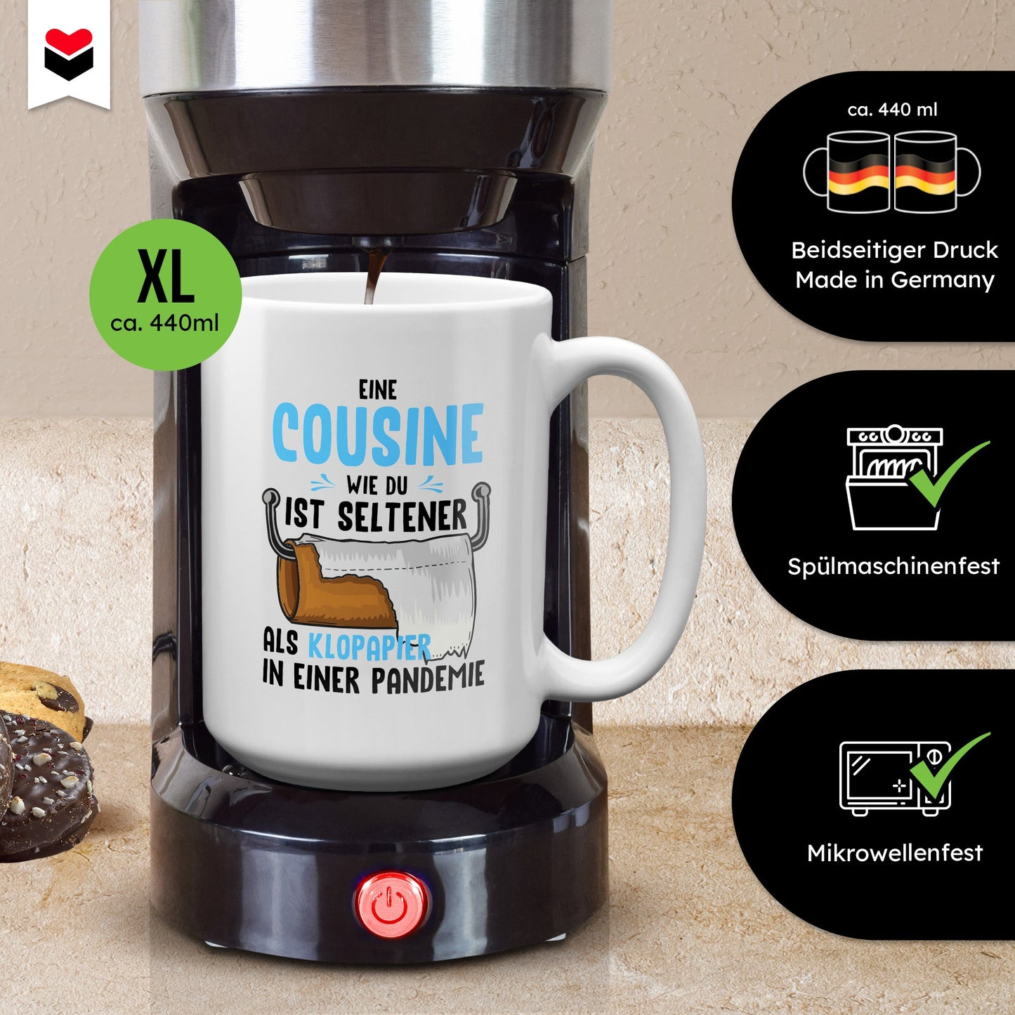 22Feels® Cousine Geschenk - XL Tasse mit Spruch (Weiss, 440ml)-Weisse XL Tasse 440ml-22Feels