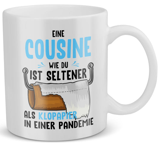 22Feels® Geschenk für Cousine - Tasse mit Spruch: Seltener Als Klopapier (Weiss, 320ml)-Weisse Tasse 320ml-22Feels