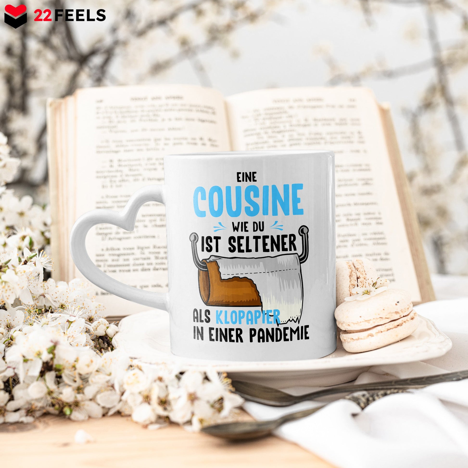 22Feels® Cousine Geschenk - Tasse mit Spruch (Herzhenkel, Weiss, 320ml)-Tasse Weiss Herzhenkel 320ml-22Feels