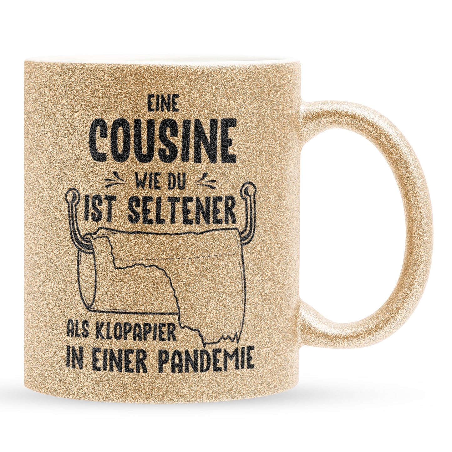 22Feels® Cousine Geschenk - Glitzertasse mit Spruch (Gold, 320ml)-Glitzertasse Gold 320ml-22Feels