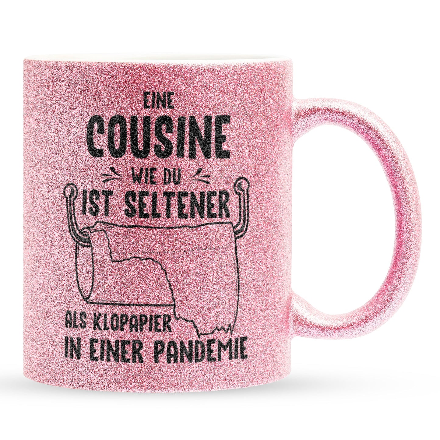 22Feels® Cousine Geschenk - Glitzertasse mit Spruch (Pink, 320ml)-Glitzertasse Pink 320ml-22Feels