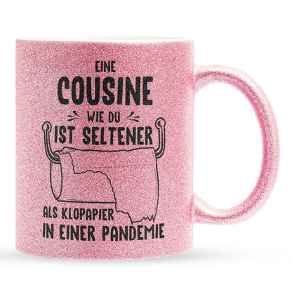 22Feels® Cousine Geschenk - Glitzertasse mit Spruch (Pink, 320ml)-Glitzertasse Pink 320ml-22Feels