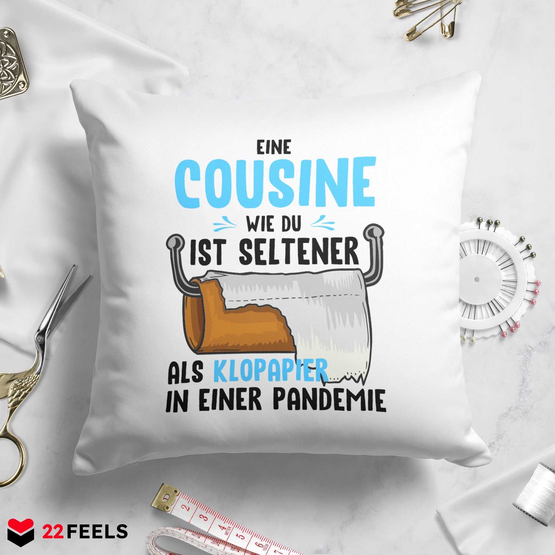 22Feels® Cousine Geschenk - Kissen mit Spruch (Weiss 40x40cm)-Kissen Weiss 40x40-22Feels