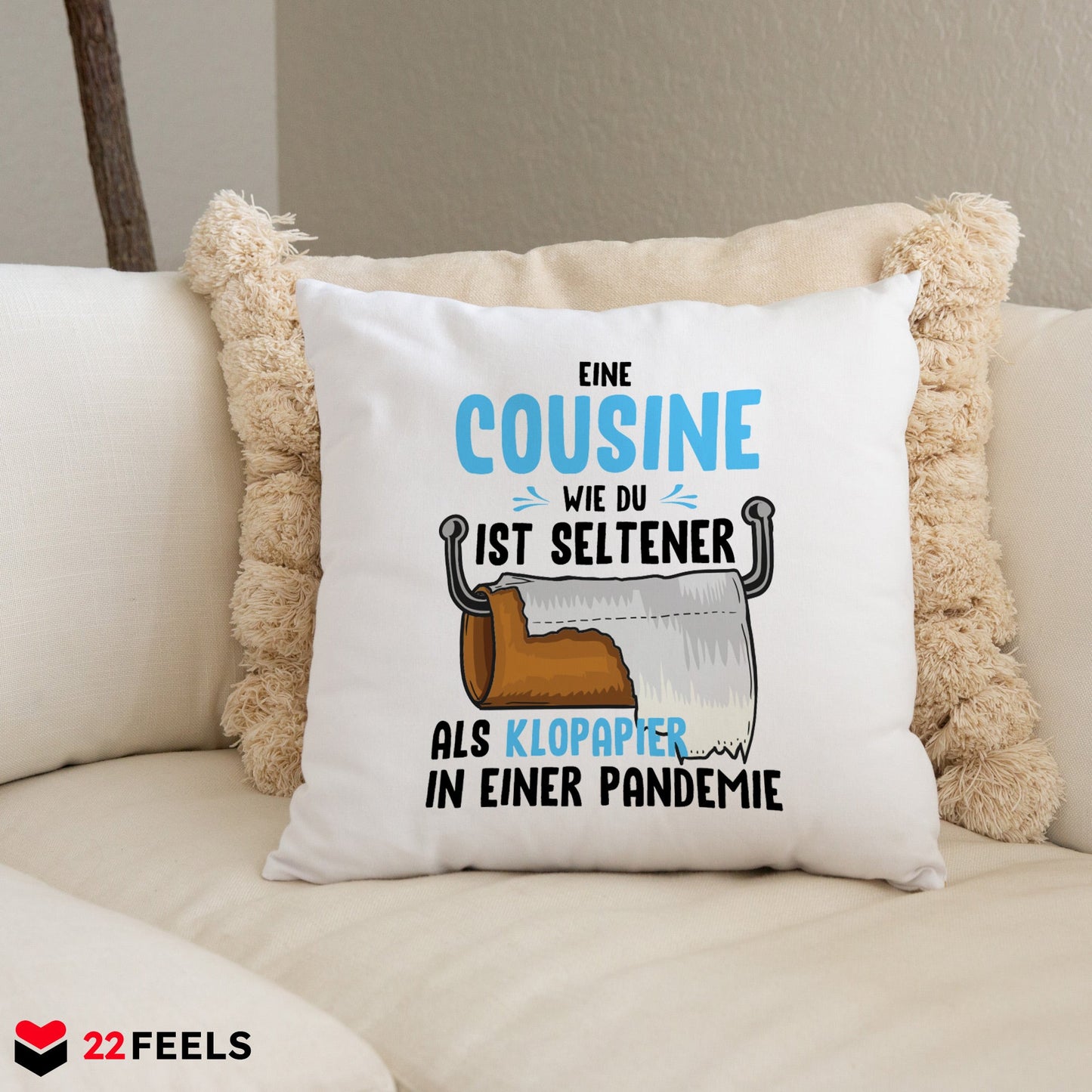 22Feels® Cousine Geschenk - Kissen mit Spruch (Weiss 40x40cm)-Kissen Weiss 40x40-22Feels