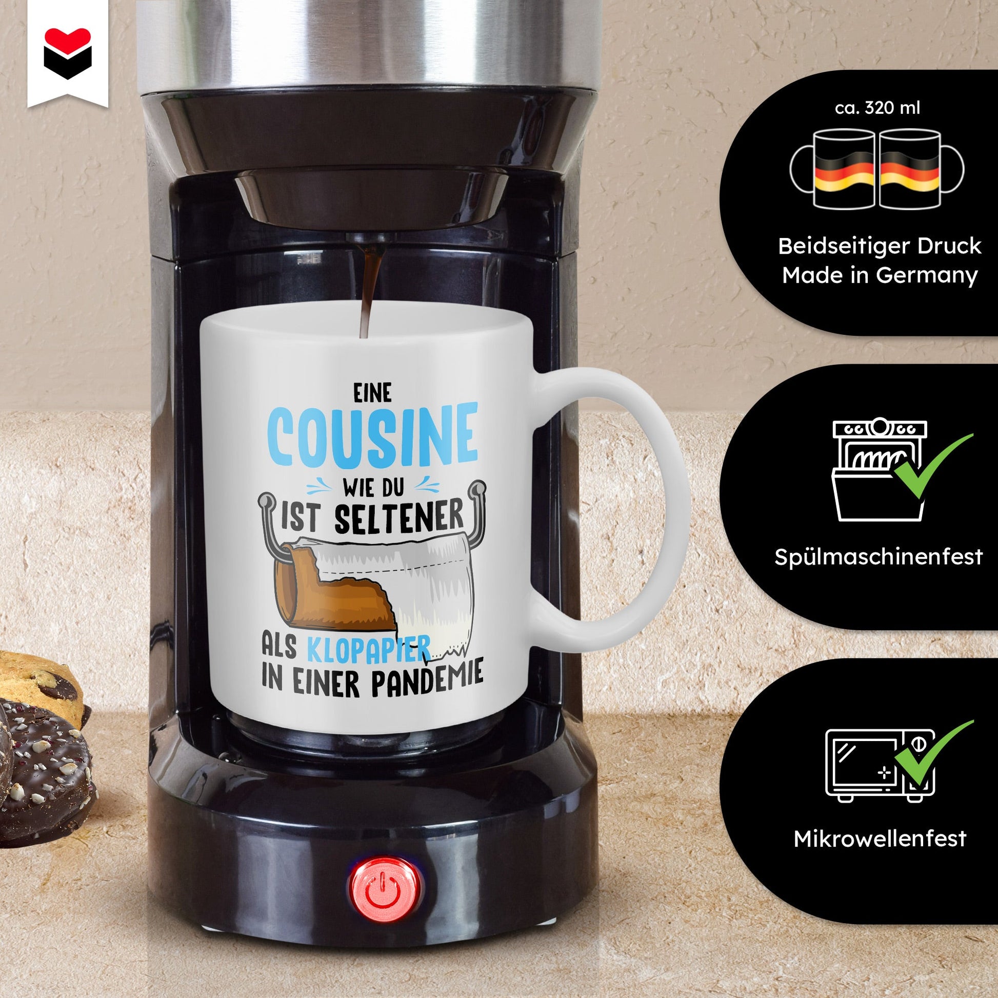 22Feels® Geschenk für Cousine - Tasse mit Spruch: Seltener Als Klopapier (Weiss, 320ml)-Weisse Tasse 320ml-22Feels