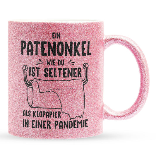 22Feels® Patenonkel Geschenk - Glitzertasse mit Spruch (Pink, 320ml)-Glitzertasse Pink 320ml-22Feels