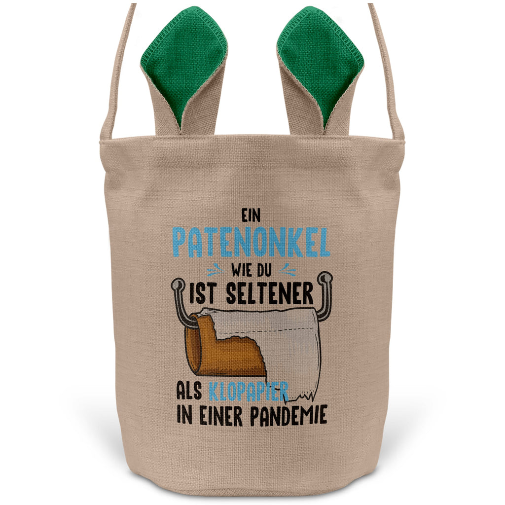 22Feels® Patenonkel Pate Osterkorb mit Henkel Ostergeschenk Tragetasche Ostern Deko Osternest Körbchen Hasenohren (Beige/Grün)-Ostern Tragetasche-22Feels