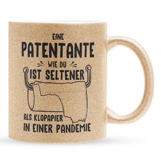 22Feels® Patentante Geschenk - Glitzertasse mit Spruch (Gold, 320ml)-Glitzertasse Gold 320ml-22Feels