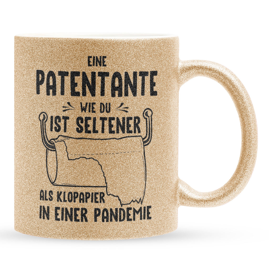 22Feels® Patentante Geschenk - Glitzertasse mit Spruch (Gold, 320ml)-Glitzertasse Gold 320ml-22Feels