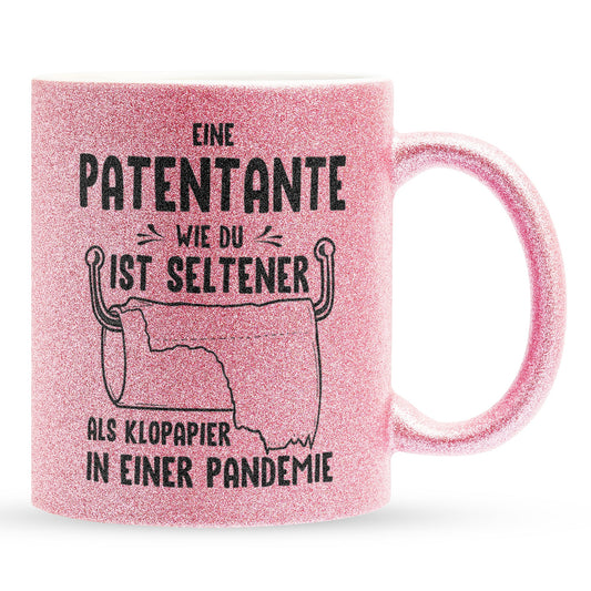 22Feels® Patentante Geschenk - Glitzertasse mit Spruch (Pink, 320ml)-Glitzertasse Pink 320ml-22Feels