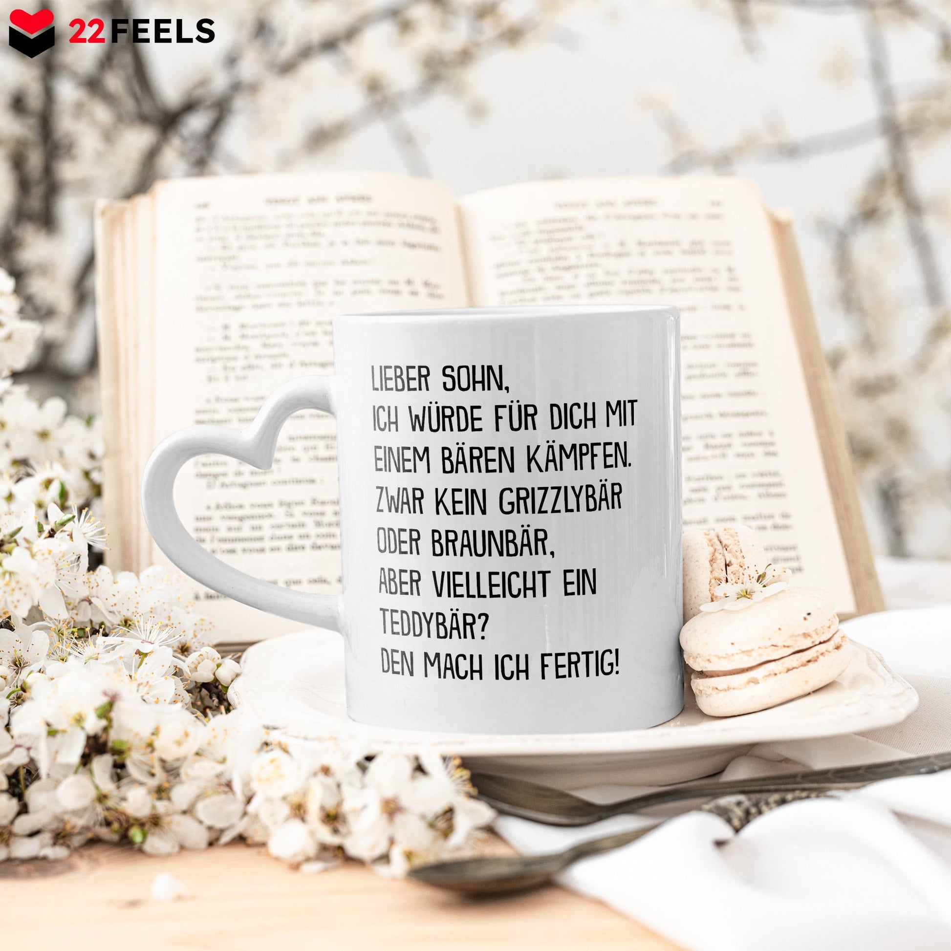 22Feels® Sohn Geschenk - Tasse mit Spruch (Herzhenkel, Weiss, 320ml)-Tasse Weiss Herzhenkel 320ml-22Feels