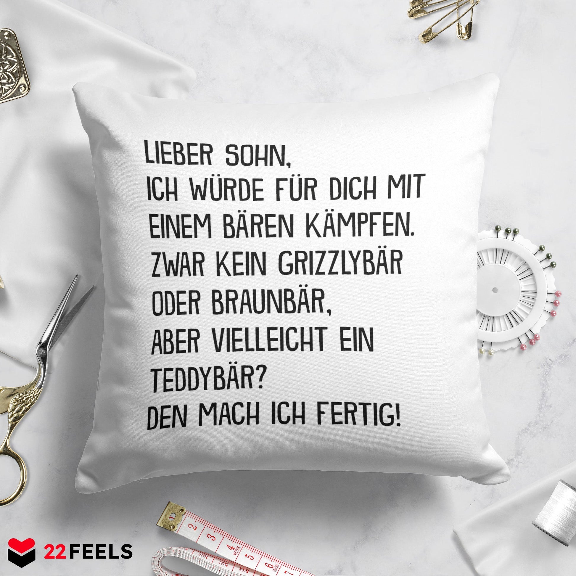 22Feels® Sohn Geschenk - Kissen mit Spruch (Weiss 40x40cm)-Kissen Weiss 40x40-22Feels