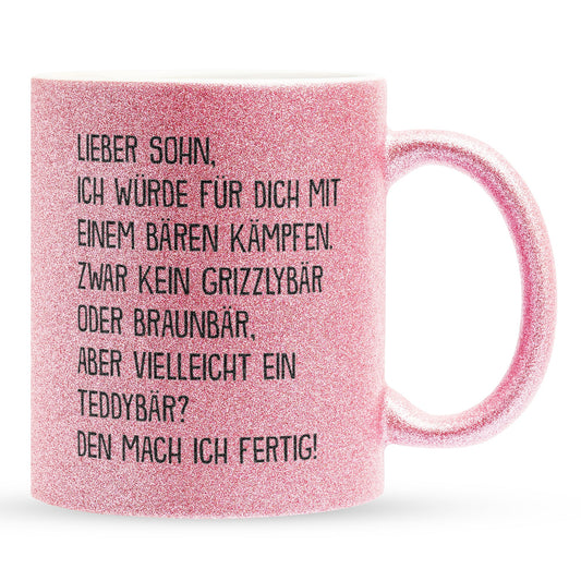 22Feels® Sohn Geschenk - Glitzertasse mit Spruch (Pink, 320ml)-Glitzertasse Pink 320ml-22Feels