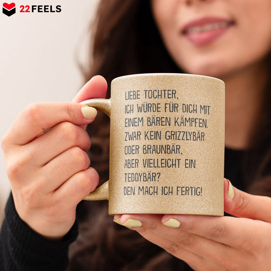 22Feels® Tochter Geschenk - Glitzertasse mit Spruch (Gold, 320ml)-Glitzertasse Gold 320ml-22Feels