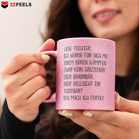 22Feels® Tochter Geschenk - Glitzertasse mit Spruch (Pink, 320ml)-Glitzertasse Pink 320ml-22Feels