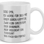 22Feels® Geschenk für Omas - Tasse mit Spruch: Mit Bären Kämpfen (Weiss, 320ml)-Weisse Tasse 320ml-22Feels