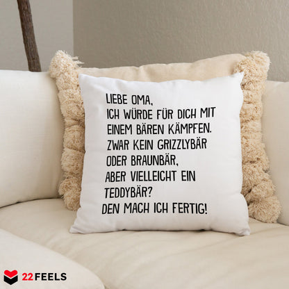 22Feels® Oma Geschenk - Kissen mit Spruch (Weiss 40x40cm)-Kissen Weiss 40x40-22Feels