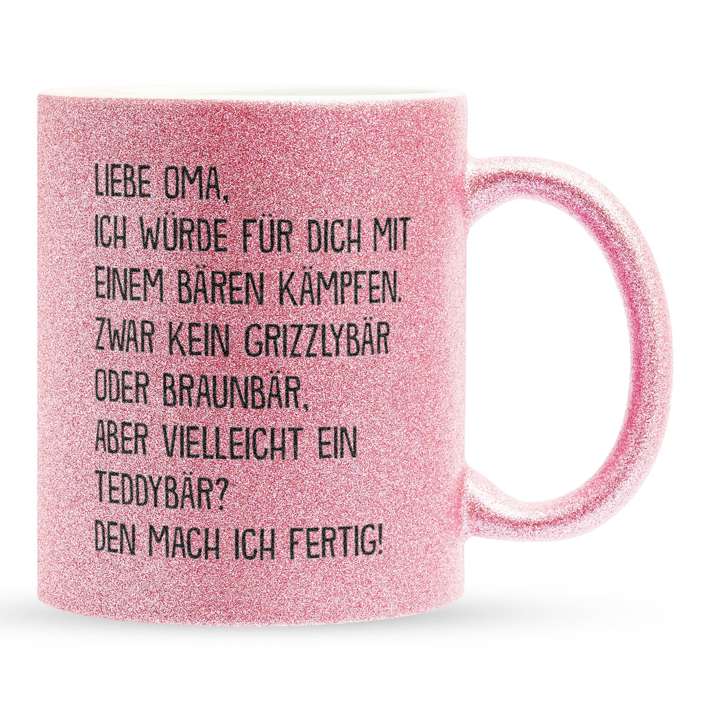 22Feels® Oma Geschenk - Glitzertasse mit Spruch (Pink, 320ml)-Glitzertasse Pink 320ml-22Feels
