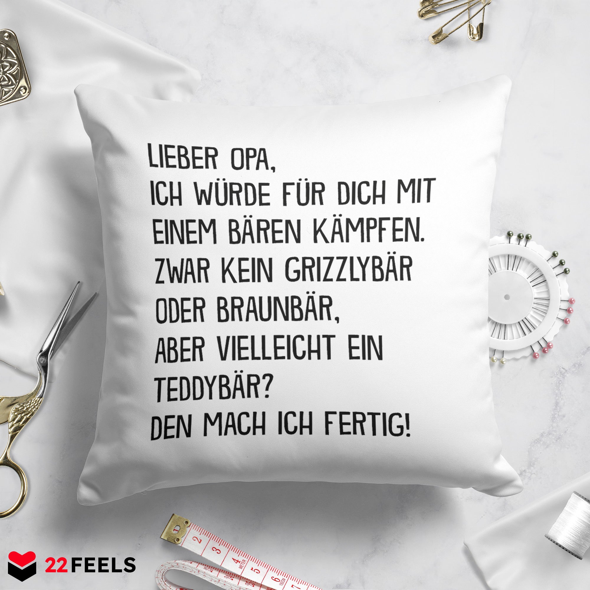 22Feels® Opa Geschenk - Kissen mit Spruch (Weiss 40x40cm)-Kissen Weiss 40x40-22Feels