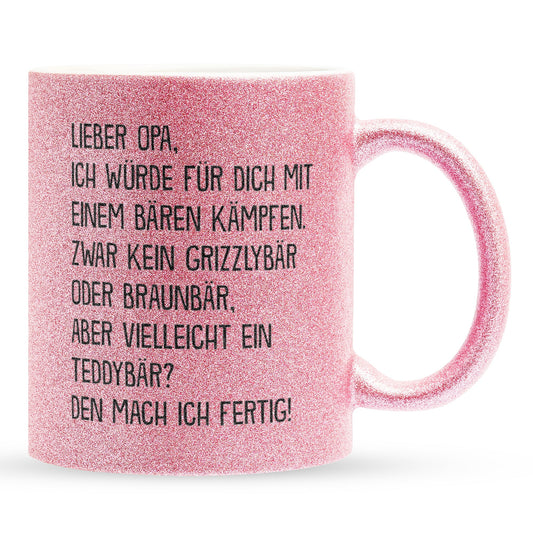 22Feels® Opa Geschenk - Glitzertasse mit Spruch (Pink, 320ml)-Glitzertasse Pink 320ml-22Feels