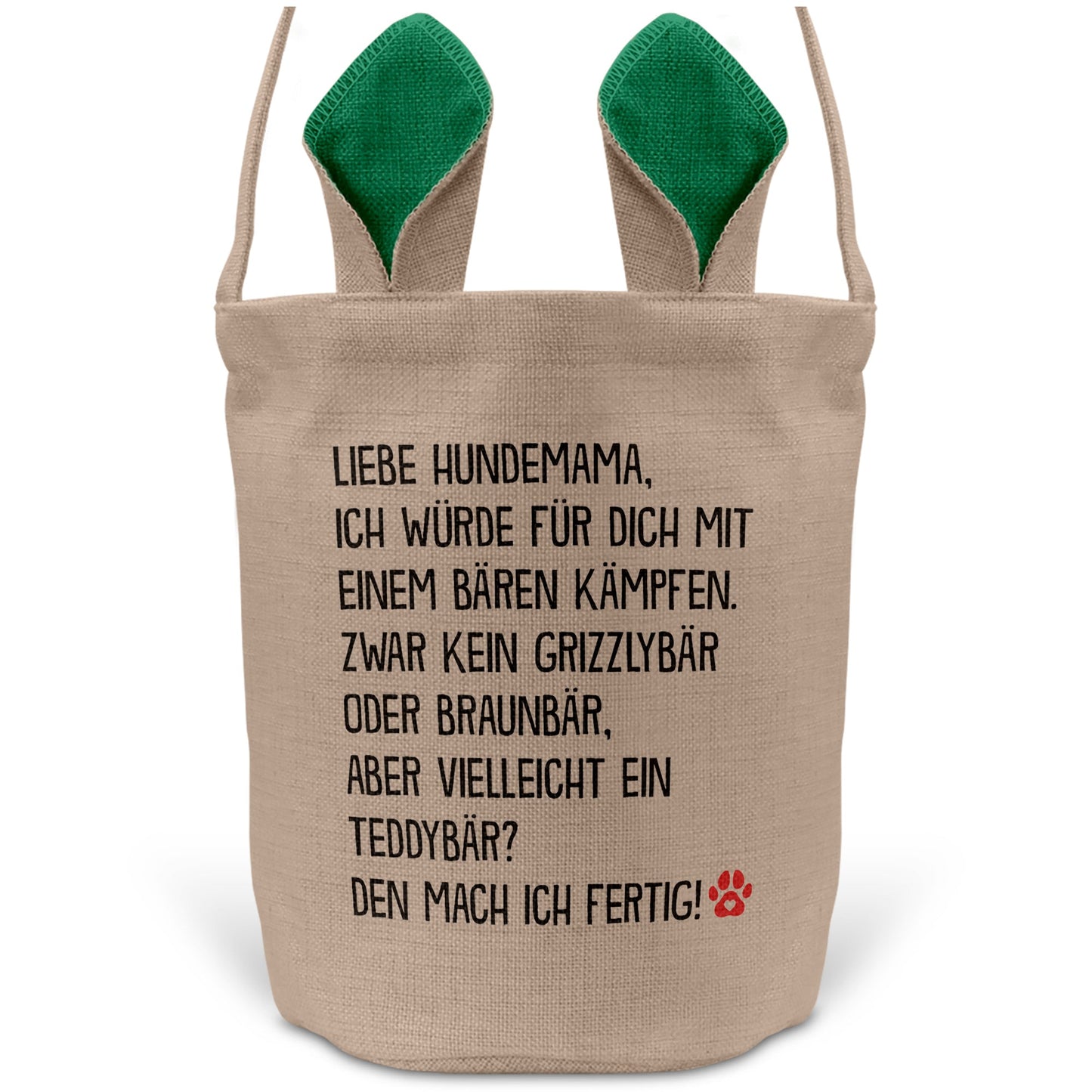 22Feels® Hundemama Frauchen Hunde Osterkorb mit Henkel Ostergeschenk Tragetasche Ostern Deko Osternest Körbchen Hasenohren (Beige/Grün)-Ostern Tragetasche-22Feels